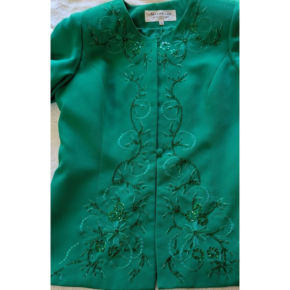 Maxie Klein Vintage 90s Emerald Green Sequin 3pc Skirt & Tank Suit Set Size 14 - Picture 6 of 11